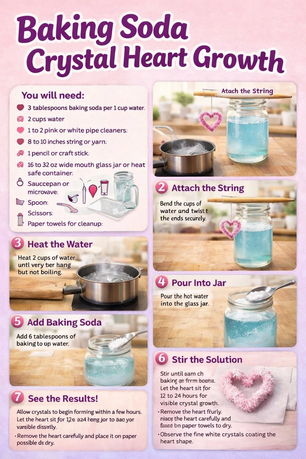 Baking Soda Crystal Heart Growth