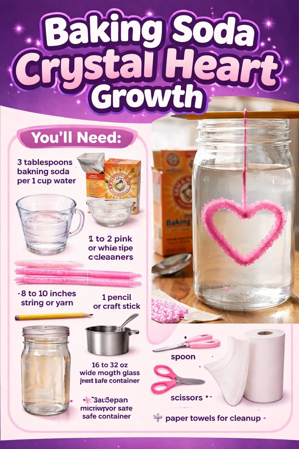 Baking Soda Crystal Heart Growth
