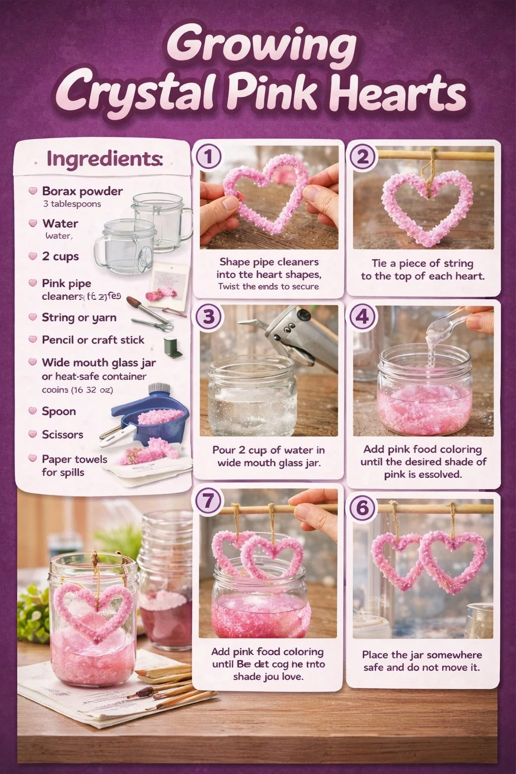 Growing Crystal Pink Hearts