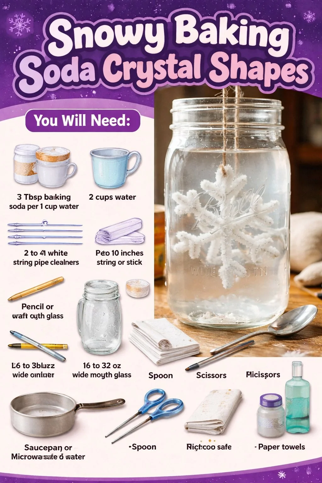 Snowy Baking Soda Crystal Shapes
