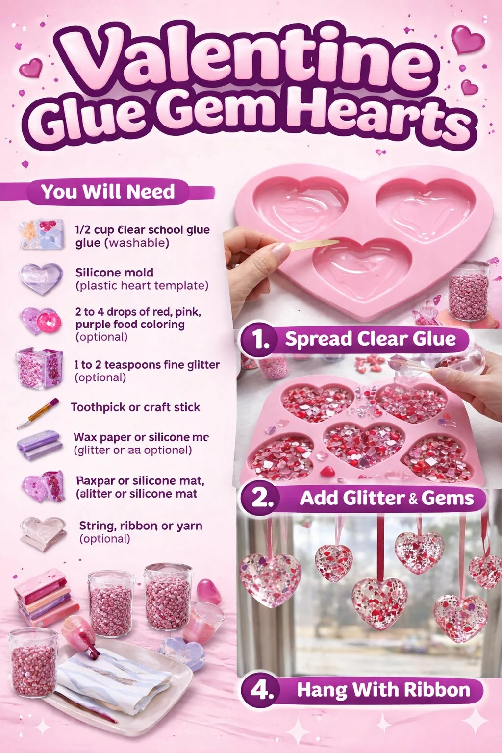 Valentine Glue Gem Hearts