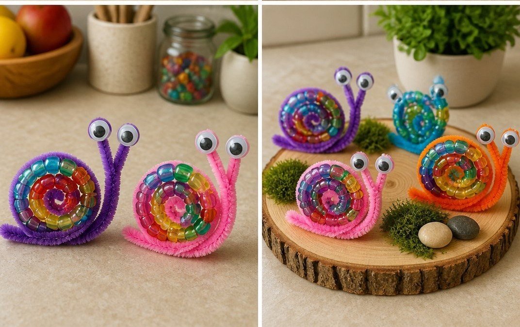Rainbow Beaded Pipe Cleaner Snails