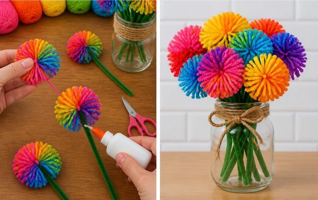 Rainbow Wool Flowers