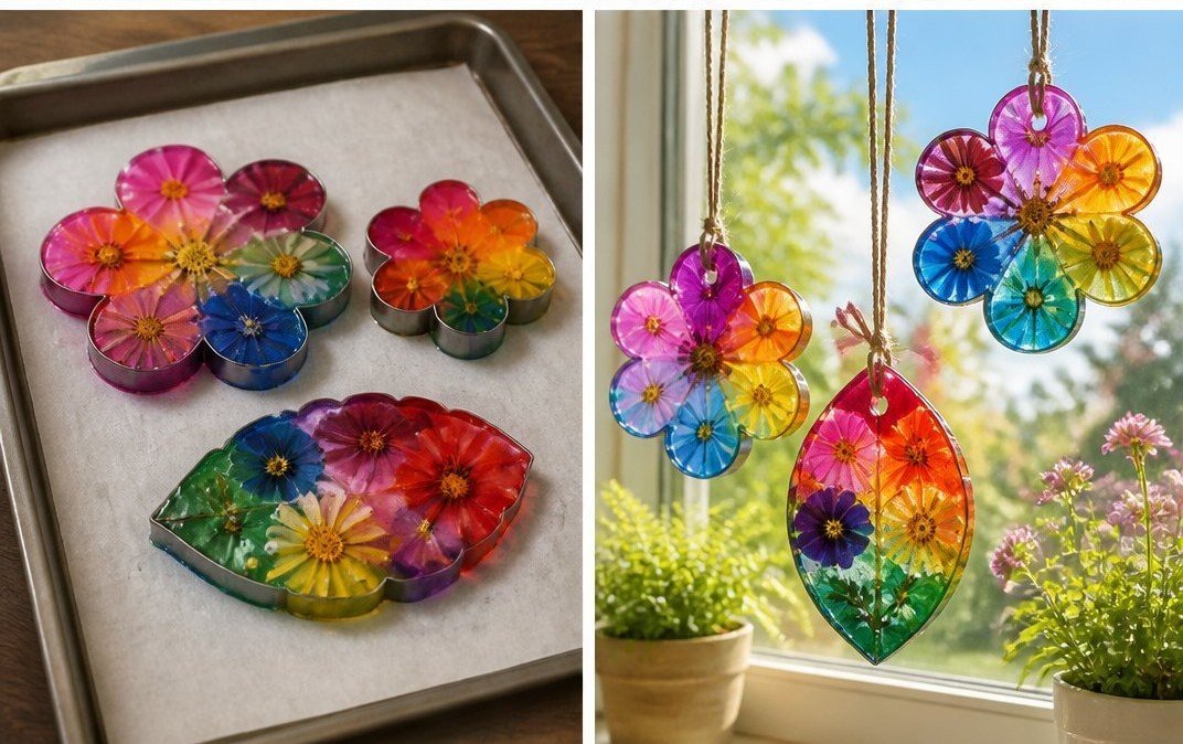Melted Crayon Flower Suncatchers