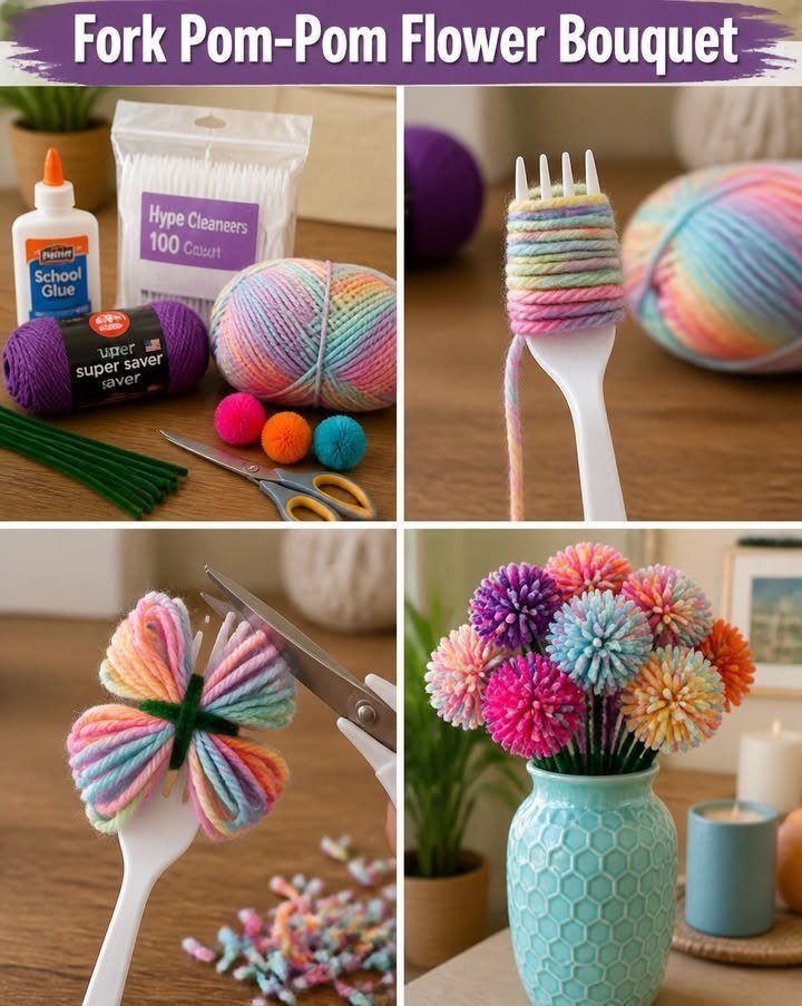 Fork Pom-Pom Flower Bouquet