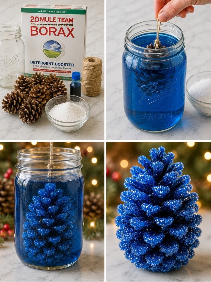 DIY Blue Crystal Pinecone Turns Cozy
