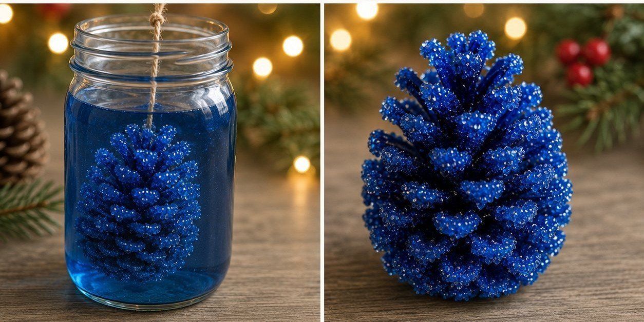 DIY Blue Crystal Pinecone