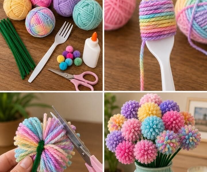 Fork Pom-Pom Flower Bouquet