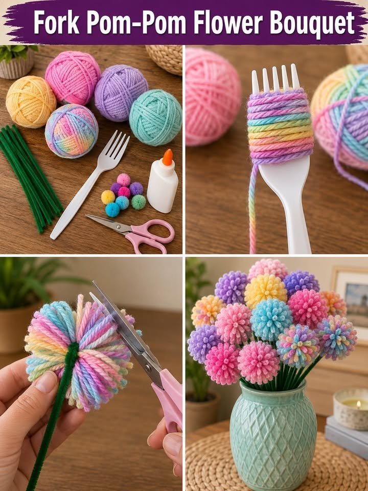 Fork Pom-Pom Flower Bouquet