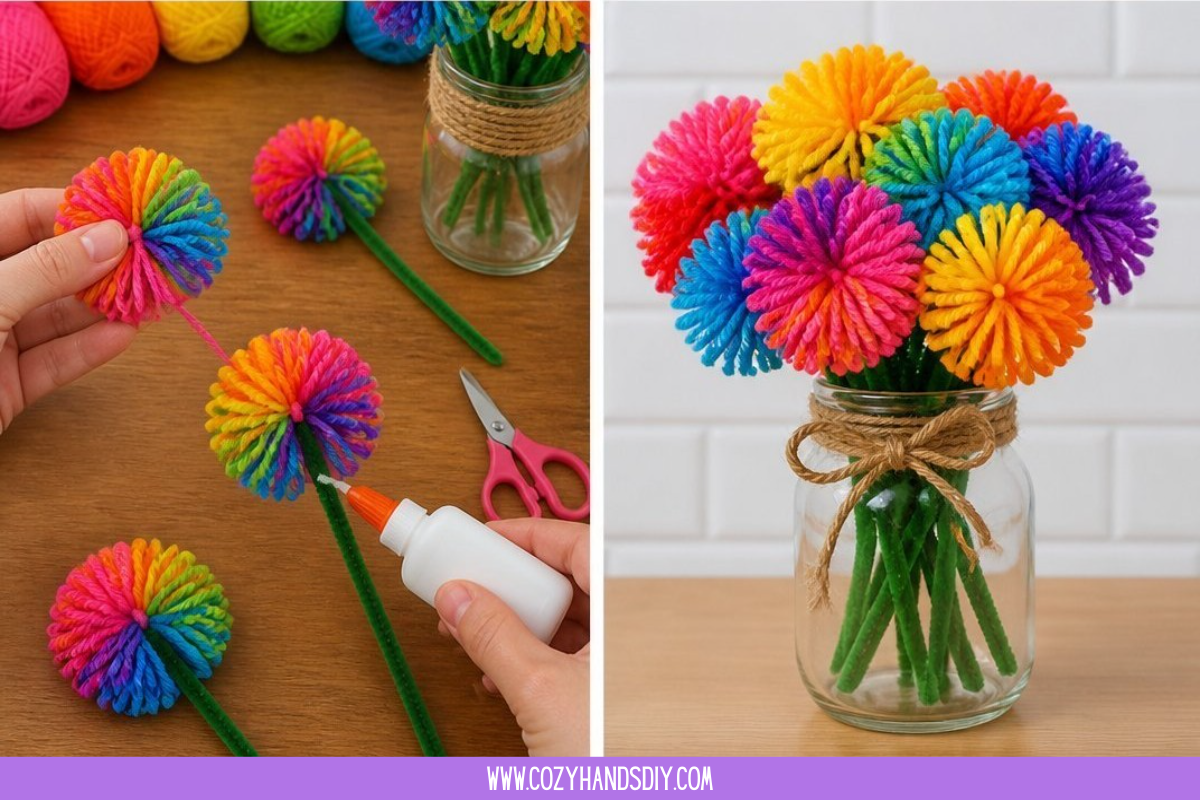 Rainbow Wool Flowers Become Cozy