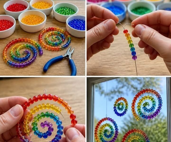 Rainbow Bead Spiral Suncatcher Becomes Cozy