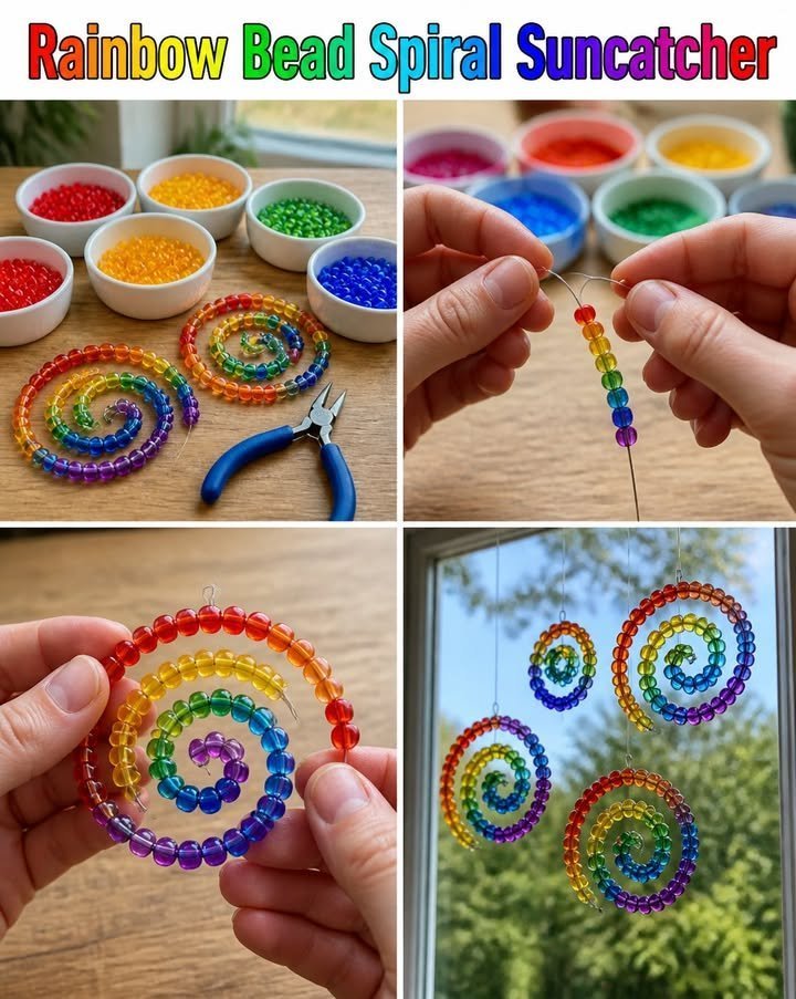 Rainbow Bead Spiral Suncatcher Becomes Cozy