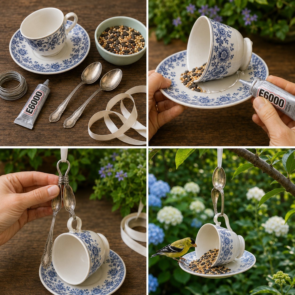 Cute Vintage Teacup Bird Feeder for Garden Decor