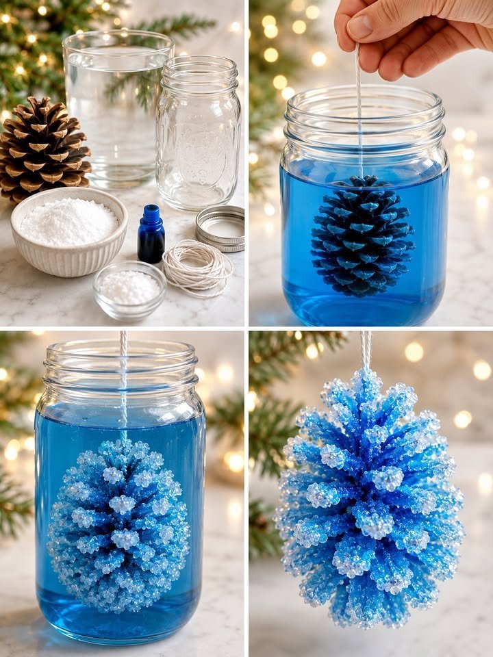 Easy Frozen Ice Crystal Pinecones Cozy