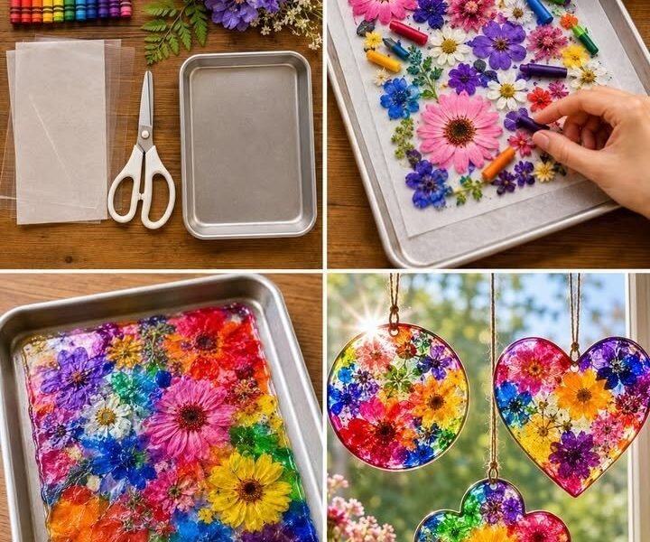 Melted Crayon Flower Suncatchers