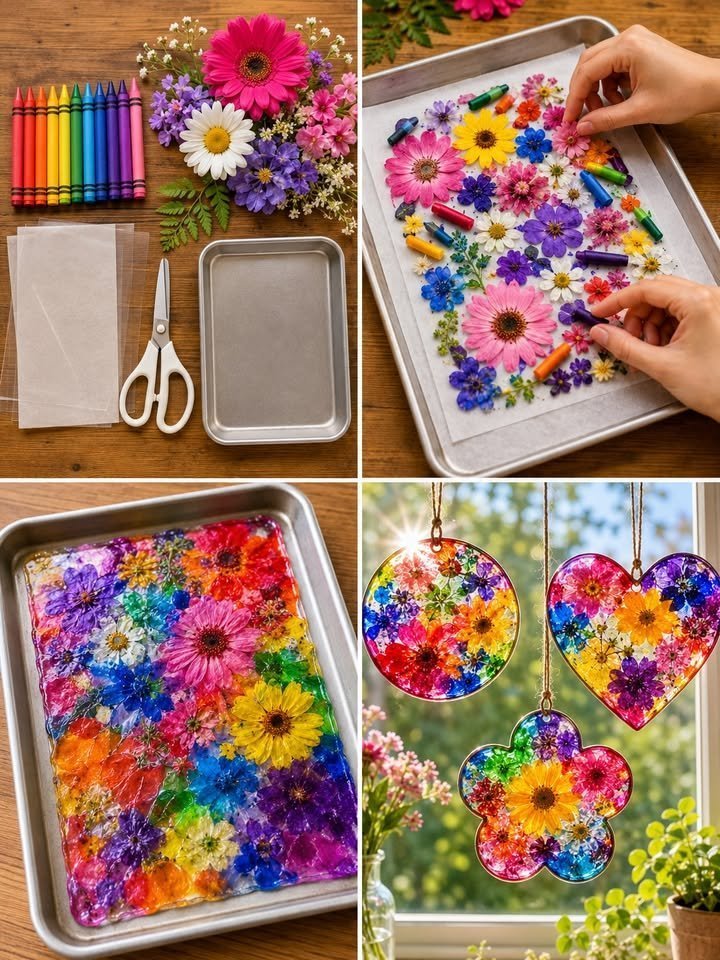 Melted Crayon Flower Suncatchers