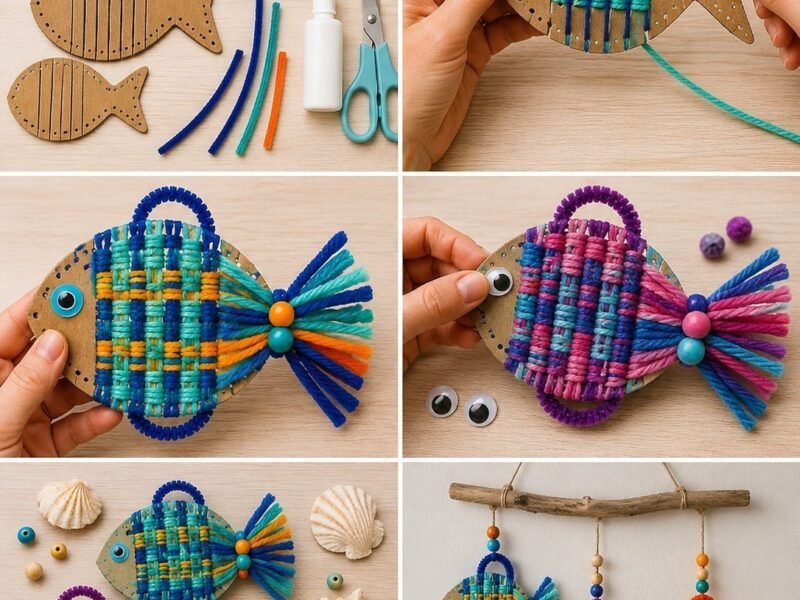 Cardboard And Yarn Fish Turns Into Cheerful Decor