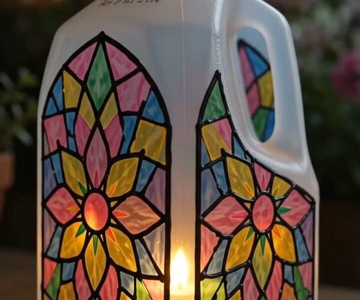 DIY Mosaic Milk Jug Lantern
